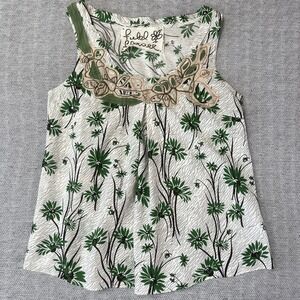 Anthropologie Field Flower Embroidered Green Sleeveless Top Womens M